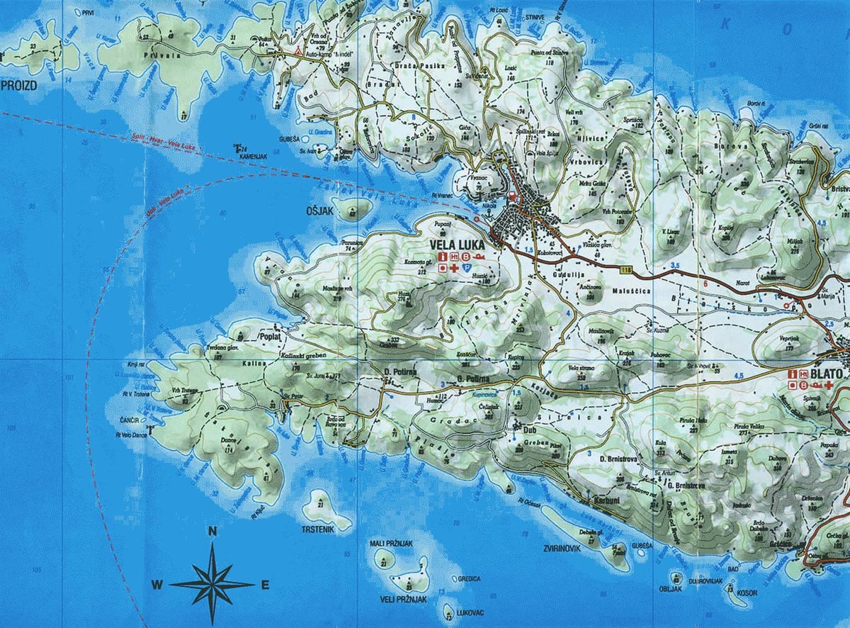 মানচিত্র korcula ক্রোয়েশিয়া